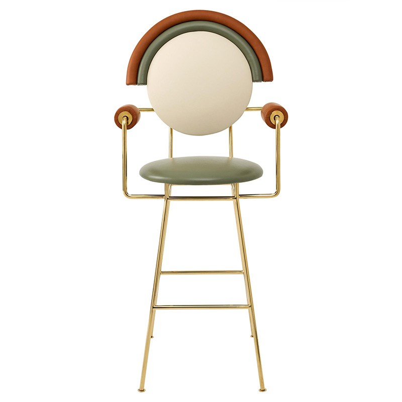 Iris Bar Stool with Leather and Brass